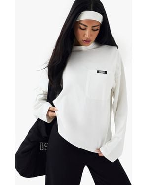 DSGN Studio Woven Label Long Sleeve Oversized T-Shirt - White