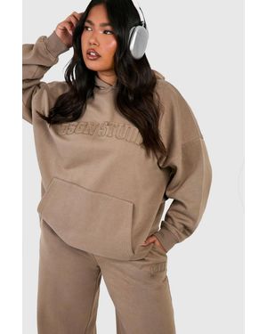 Boohoo Plus Self Fabric Applique Oversized Hoodie - Brown