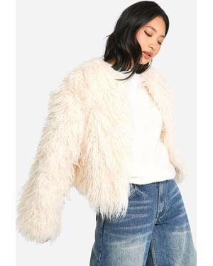 Boohoo Petite Shaggy Fur Drop Shoulder Jacket - White