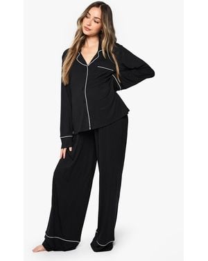 Boohoo Maternity Super Soft Modal Contrast Pj Shirt & Trouser Set - Black