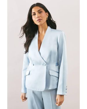 Wallis Occasion Satin Collarless Blazer - Blue