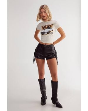 Nasty Gal (Az) Faux Leather Fringe Shorts - Black