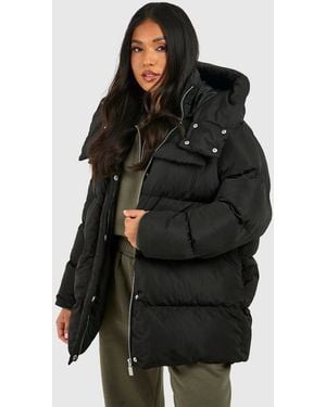 Boohoo Petite Oversized Pocket Detail Puffer Jacket - Black