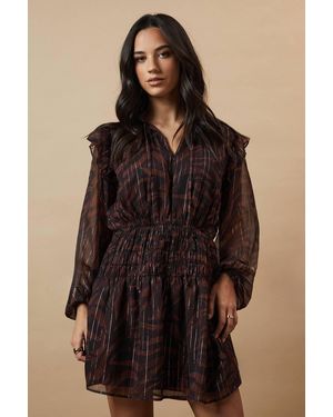 Oasis Animal Metallic Chiffon Shirred Mini Dress - Black
