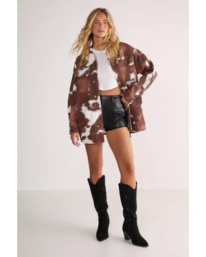 Nasty Gal (Az) Cow Denim Oversized Shirt - Brown