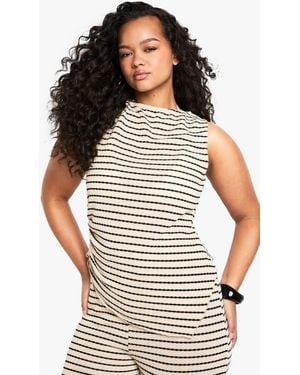 Boohoo Plus Stripe Rib Top - Black