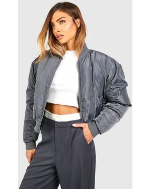Boohoo Ruched Detail Oversized Bomber - Gray