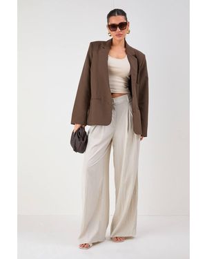 MissPap Crinkle Textured Wide Leg Pants - Natural