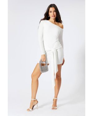 MissPap Drop Shoulder Tie Drape Mini Dress - White