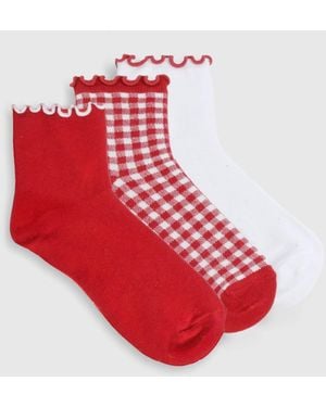 Boohoo Contrast Sock 3 Pack - Red