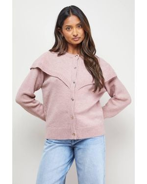 Oasis Cape Detail Button Down Crew Neck Cardigan - Pink