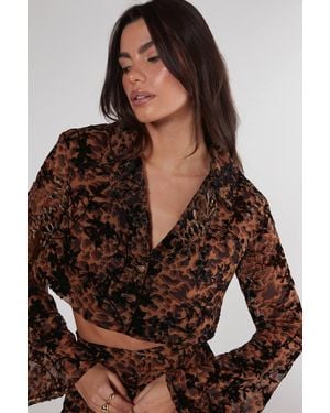 Nasty Gal Floral Animal Devore Cropped Shirt - Brown