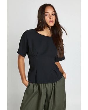 Boohoo Ottoman Rib Cinched Waist T-Shirt - Black