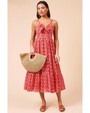 Dorothy Perkins Tie Front Broderie Midi Dress - Red