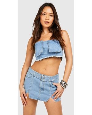 Boohoo Notch Detail Buckle Belt Denim Micro Mini Skirt - Blue
