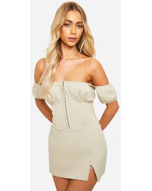 Boohoo Milkmaid Bardot Skirted Skort Romper - White