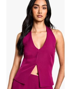 Boohoo Woven Halterneck Plunge Top - Pink