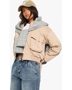 Boohoo Utility Pocket Cropped Bomber Jacket - Natural