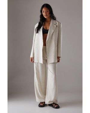 Warehouse Linen Look Pinstripe Blazer - Gray