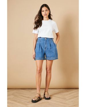 Oasis Denim Short With Pleat Front - Blue