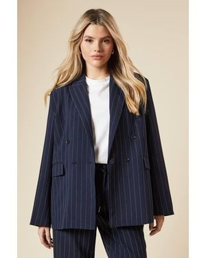 Dorothy Perkins Oversized Double Breasted Stripe Blazer - Blue