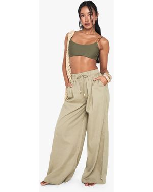 Boohoo Cotton Beaded Beach Pants - Natural