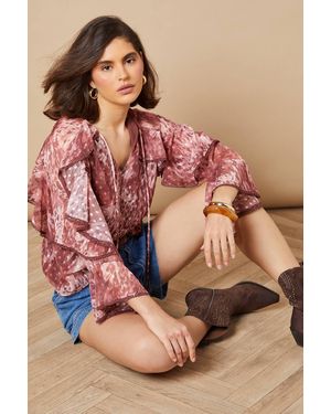 Oasis Boho Ruffle Peplum Blouse - Pink