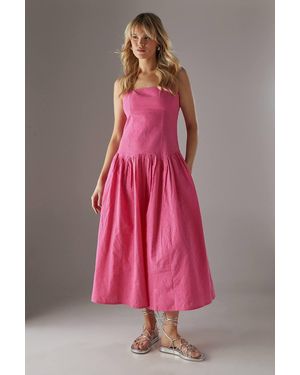Warehouse Gingham Seersucker Drop Waist Midi Sundress - Pink