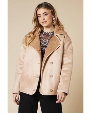 Dorothy Perkins Button Through Borg Aviator Jacket - Natural