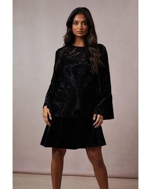 Oasis Velvet Contrast Mini Dress - Black