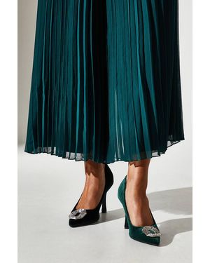 Coast Livvy Velvet Brooch Detail High Heel Court Shoe - Green