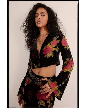 Nasty Gal Floral Devore Cropped Shirt - Black