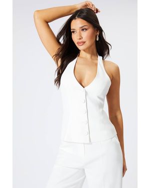 MissPap Satin Halter Neck Bow Back Waistcoat - White