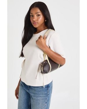 Boohoo Woven Marl Bow Detail Cinch Waist Top - White