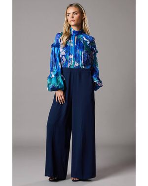 Coast Petite Printed Chiffon Mix Fabric Jumpsuit - Blue
