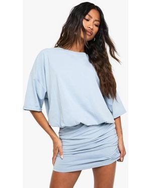 Boohoo Ruched T-Shirt Mini Dress - White