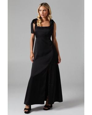 Oasis Petite Satin Tie Shoulder Midi Bridesmaid Dress - Black