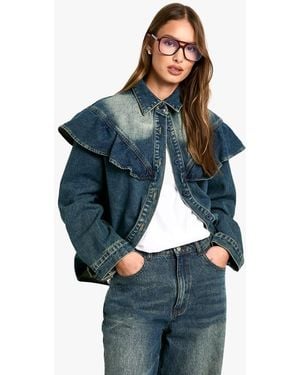 Boohoo Frill Detail Denim Shirt - Blue