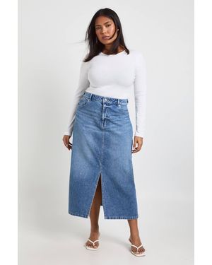 Boohoo Plus Denim Midaxi Skirt - Blue