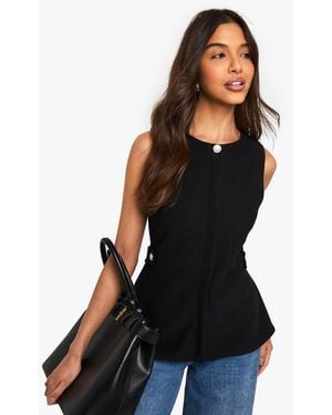 Boohoo Textured Button Cinched Waist Sleeveless Waistcoat - Black