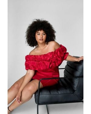 Nasty Gal Plus Taffeta Ruched Bardot Mini Dress - Red