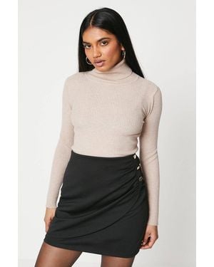 Dorothy Perkins Petite Drape Button Side Ponte Mini Skirt - White