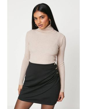 Dorothy Perkins Petite Drape Button Side Ponte Mini Skirt - White