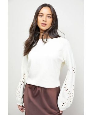 Oasis Leaf Detail Knitted Sweater - White