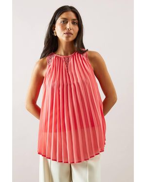 Wallis Lace Detail Pleated Sleeveless Blouse - Red