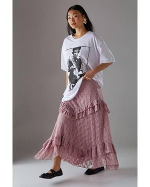 Warehouse Petite Rose Lace Ruffle Tier Maxi Skirt - Gray