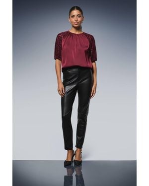 Wallis Devore Velvet Puff Sleeve Top - Red