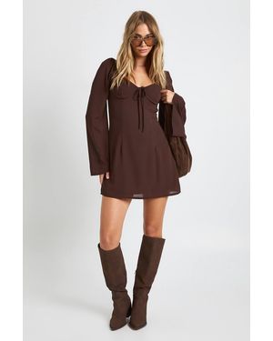 Boohoo Lace Cup Detail Milkmaid Dress - Brown