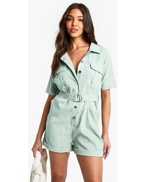Boohoo Cord Utility Playsuit - Green
