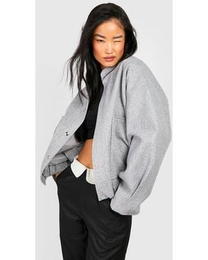 Boohoo Wool Look Oversized Bomber Jacket - Gray